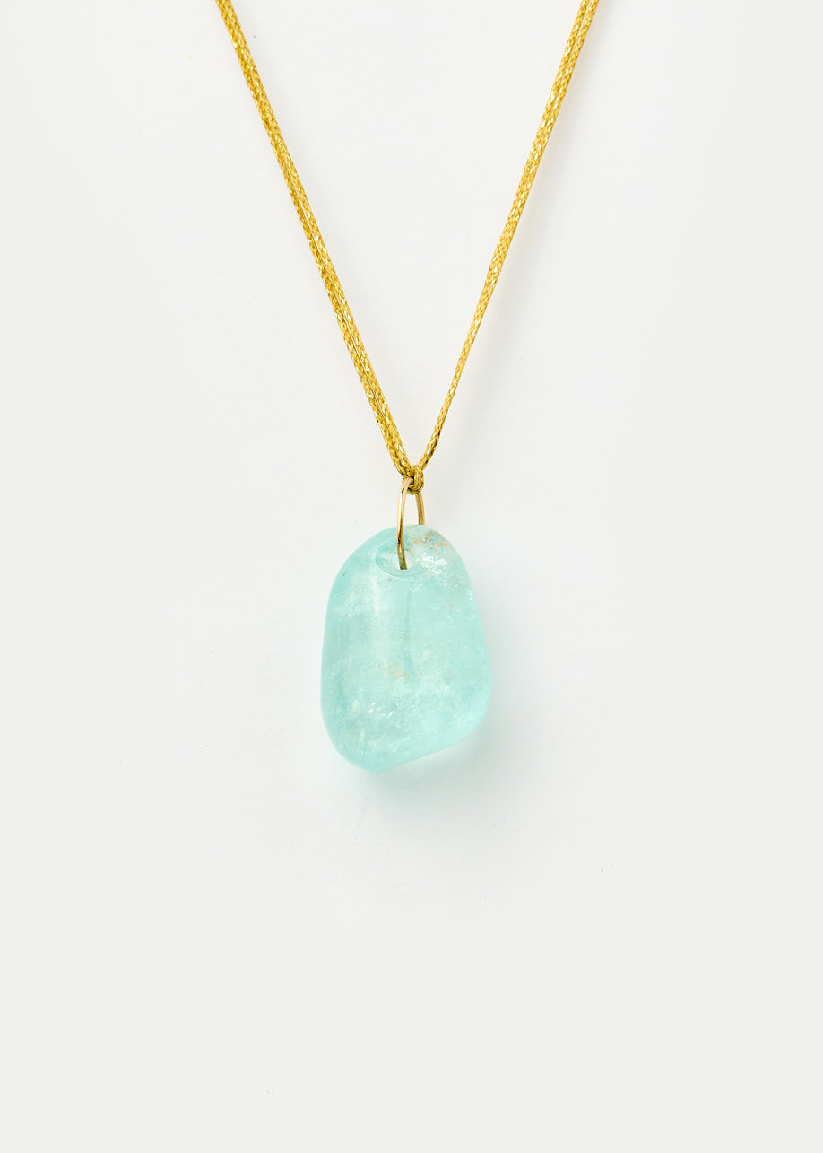 18kt Gold Cerulean Aquamarine Drill & Loop Necklace on Cord