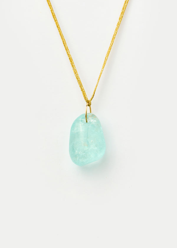 18kt Gold Cerulean Aquamarine Drill & Loop Amulet on Cord