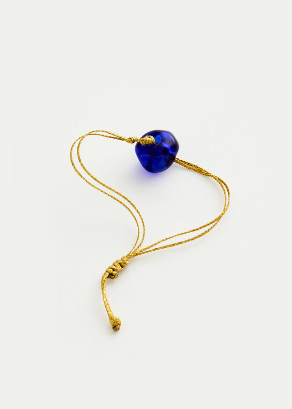 Azaz Blue Glass Single Bead Bracelet on Cord