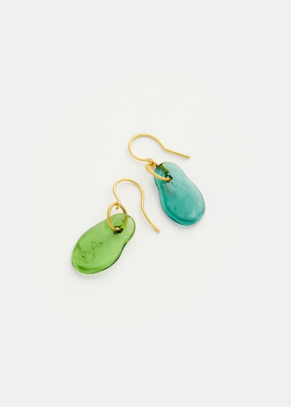 18kt Gold Azaz Two Tone Green Glass Drop Earrings