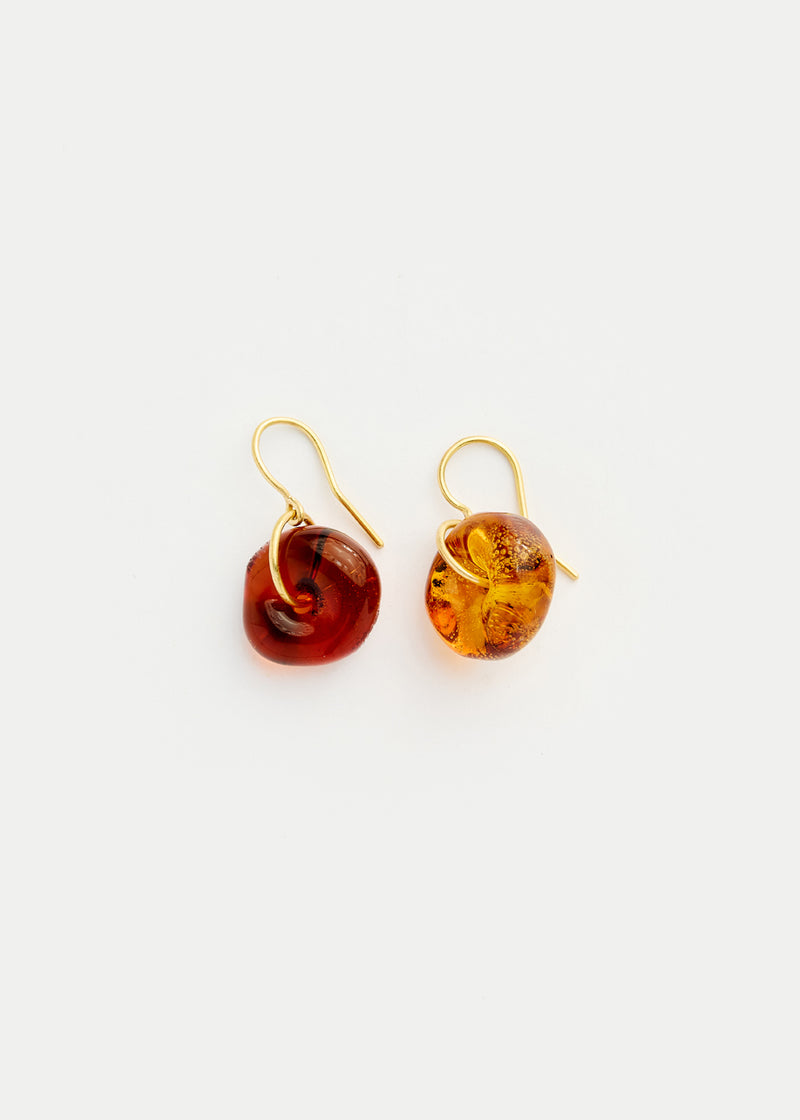 18kt Gold Azaz Two Tone Amber Glass Drop Earrings