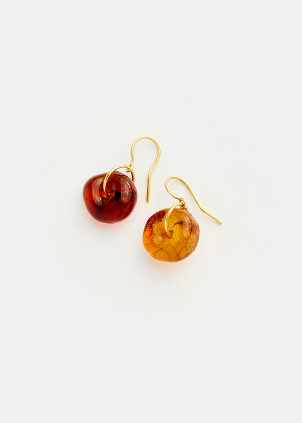 18kt Gold Azaz Two Tone Amber Glass Drop Earrings