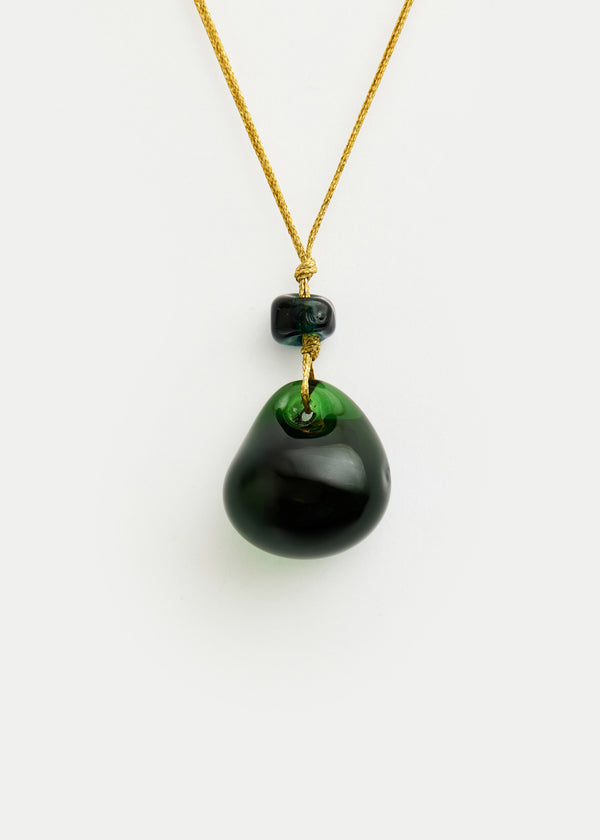 Azaz Green Glass Double Bead on Cord