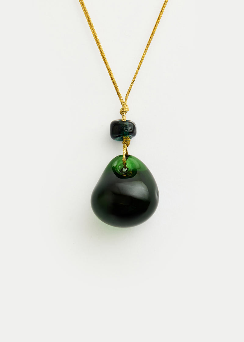 Azaz Green Glass Double Bead on Cord