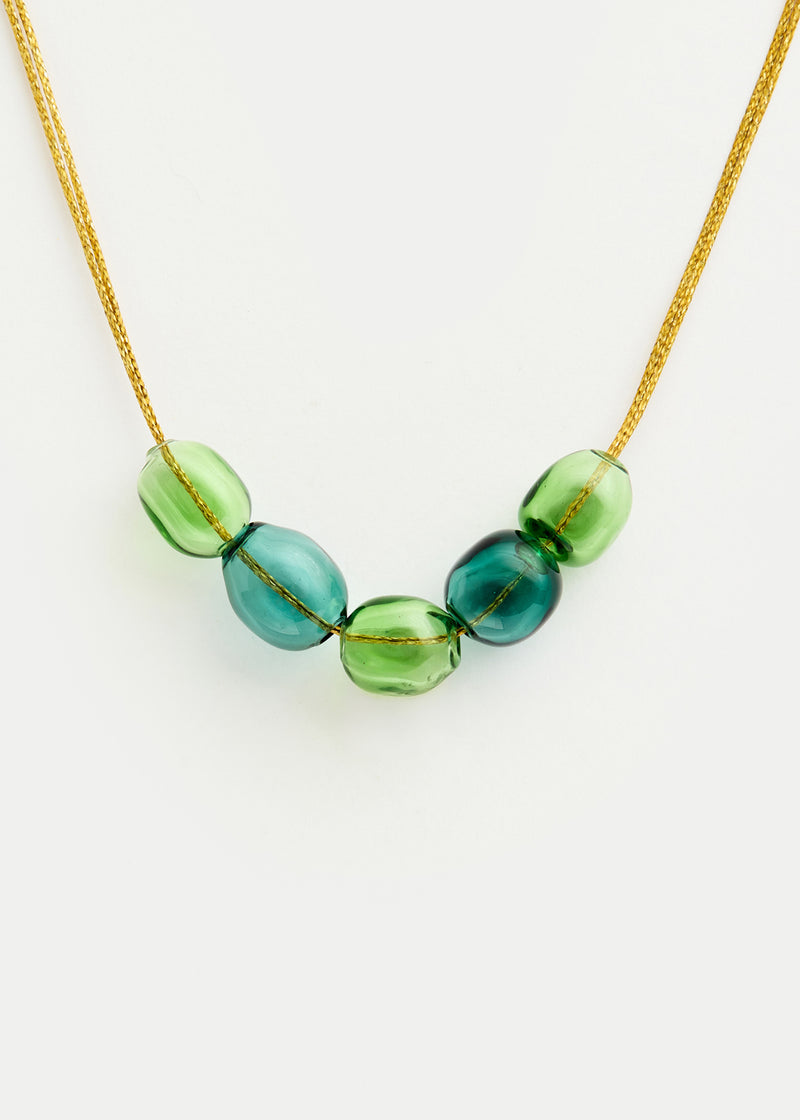 Azaz Mixed Greens Glass Bubble Beaded Necklace on Cord