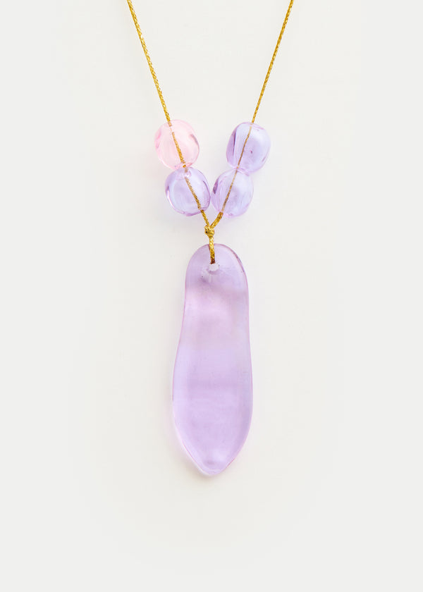 Azaz Pink & Purple Glass Beaded Necklace on Cord