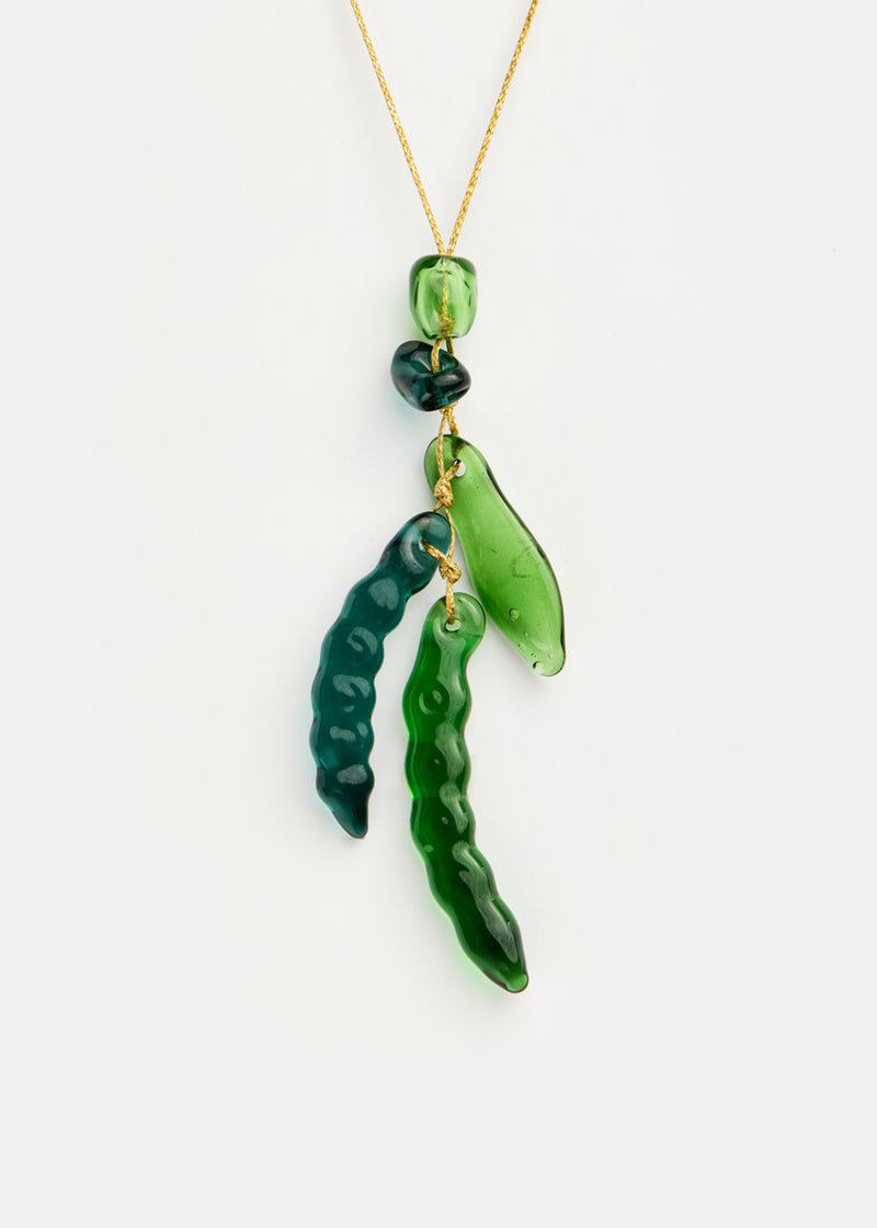 Azaz Green Glass Bean Cluster on Cord