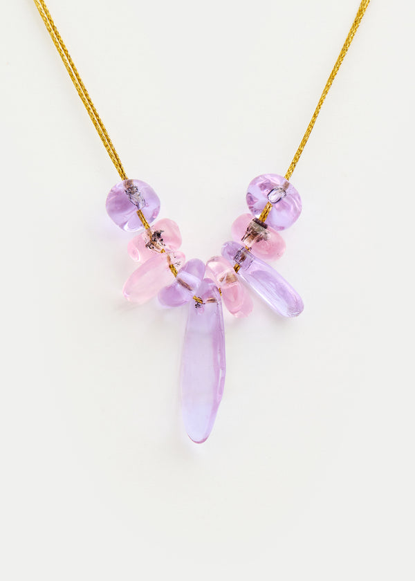 Azaz Pink & Purple Glass Multi Beaded Necklace on Cord