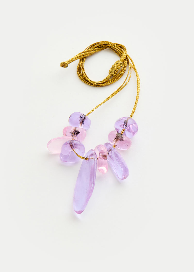 Azaz Pink & Purple Glass Multi Beaded Necklace on Cord