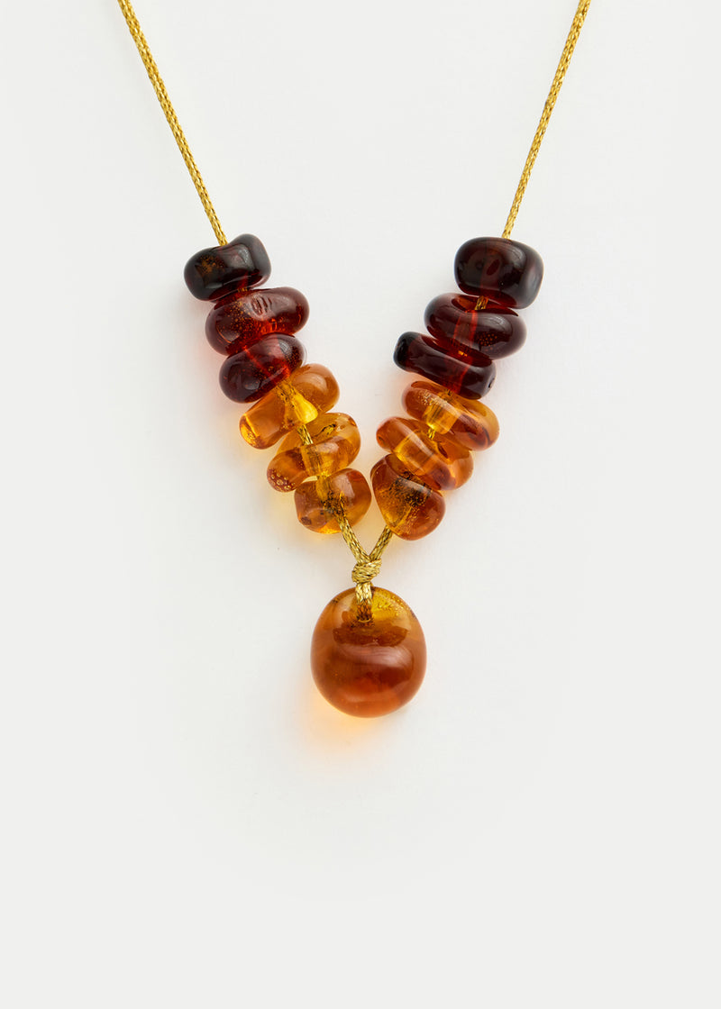 Azaz Amber Glass Multi Beaded Necklace on Cord