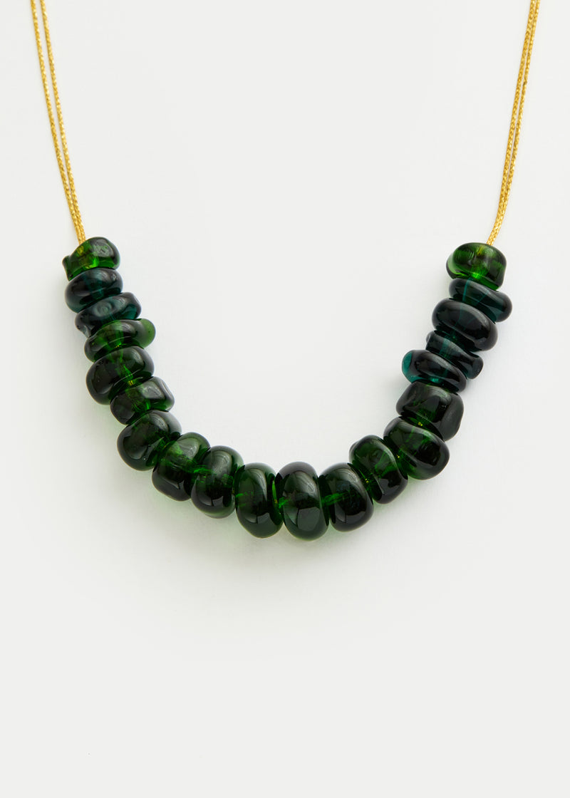 Azaz Green Glass Multi Beaded Necklace on Cord