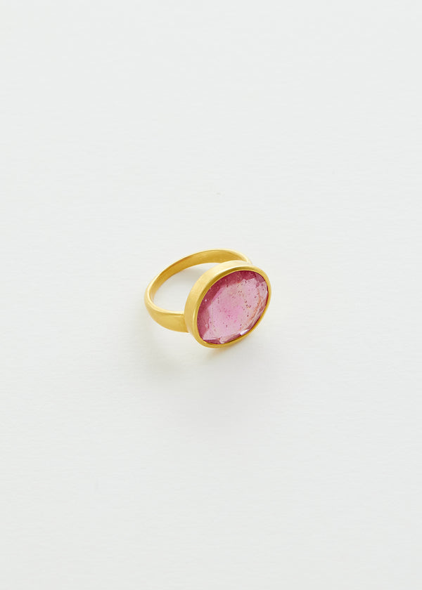 18kt Gold Pink Tourmaline Greek Ring
