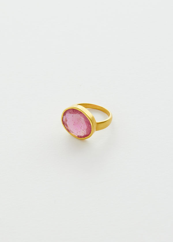 18kt Gold Pink Tourmaline Greek Ring