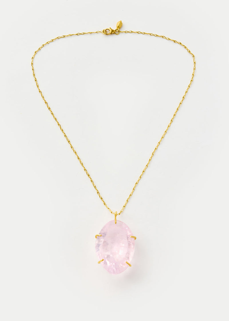 18kt Gold Pink Agra Claw Set Kunzite Amulet on Chain