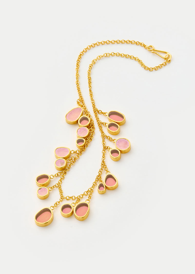 18kt Gold Vermeil PSTM Afghanistan Pink Glass Drop Necklace
