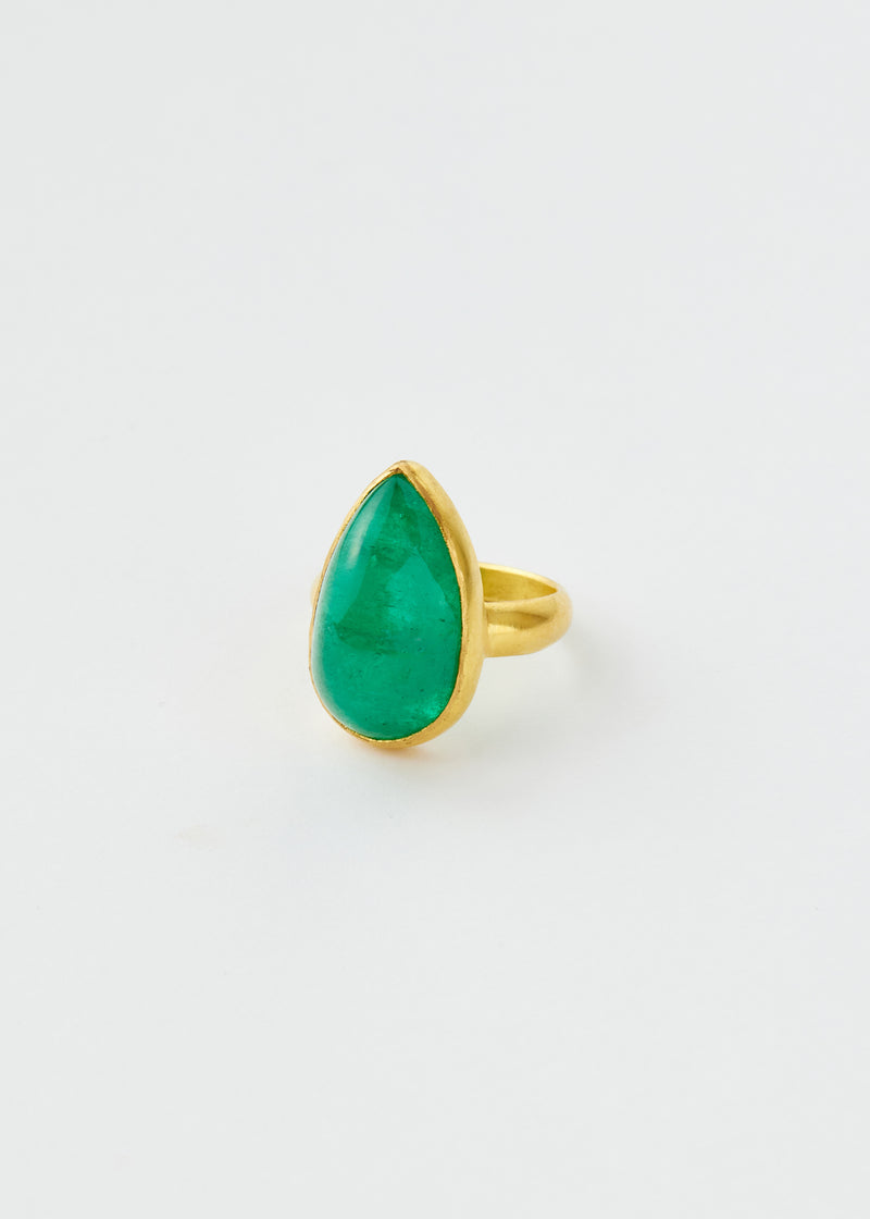22kt Gold Colombian Emerald Large Greek Ring