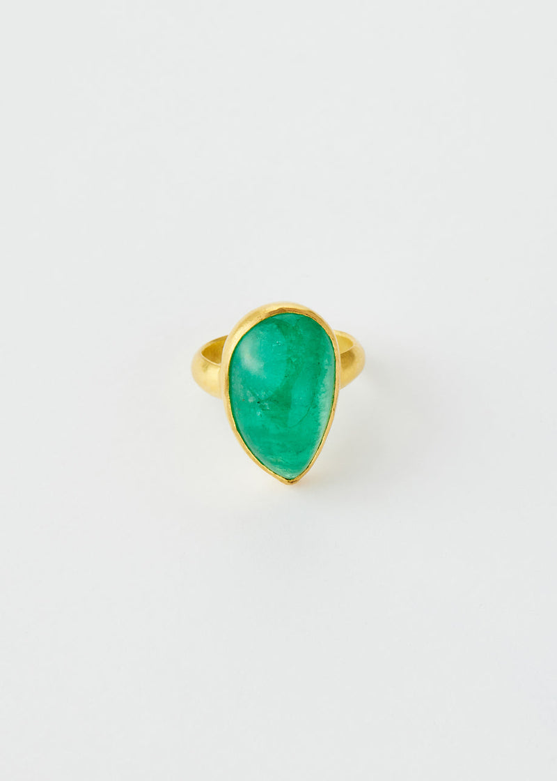 22kt Gold Colombian Emerald Large Greek Ring