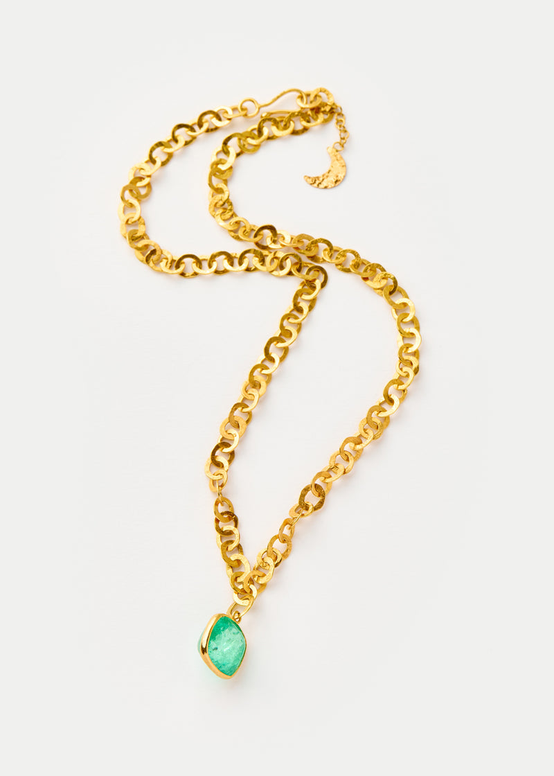 18kt Gold PSTM Afghanistan Emerald Pendant on Chain