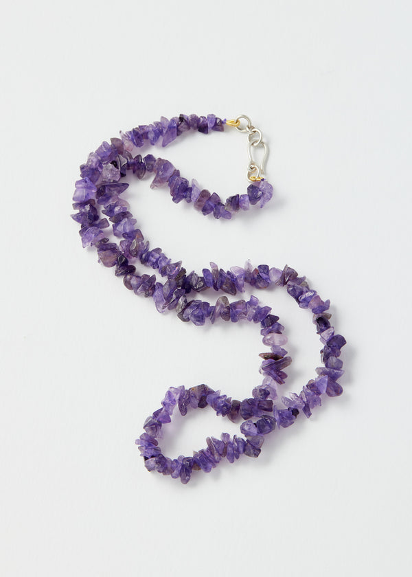 Sterling Silver Rough Amethyst Beaded Necklace