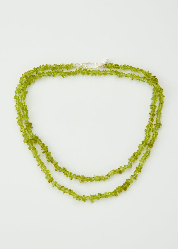 Sterling Silver Rough Peridot Beaded Necklace