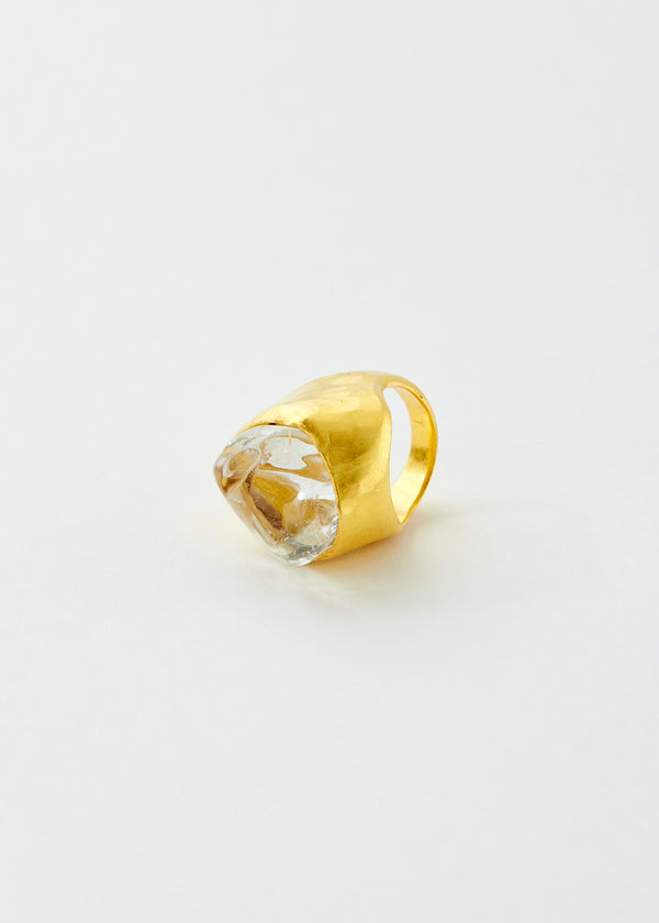 22kt Gold White Tourmaline Tibetan Ring