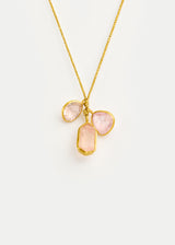 18kt Gold Rose Quartz & Kunzite Cluster on Cord