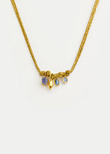 18kt Gold Indigo Tanzanite & Kyanite with Seed Cluster on Cord 