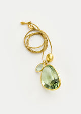 18kt Gold Green Amethyst & Aquamarine Cluster with Gold Bead on Cord 