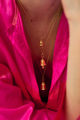 18kt Gold PSTM Myanmar Spinel Small Temple Bell Pendant on Cord
