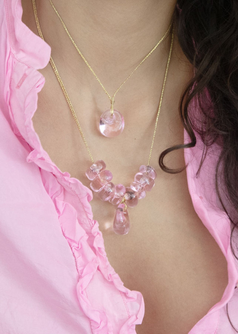Azaz Pink Glass Bead on Cord