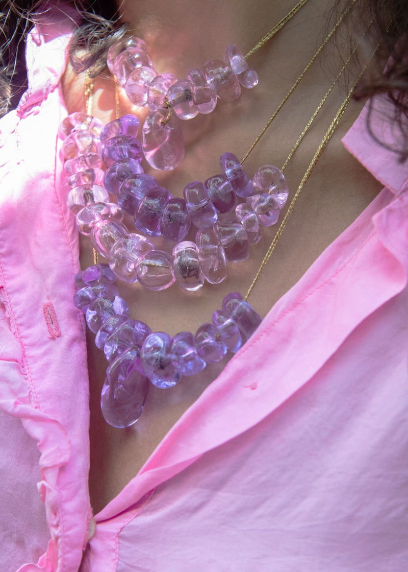 Azaz Purple Glass Multi Beaded Necklace on Cord