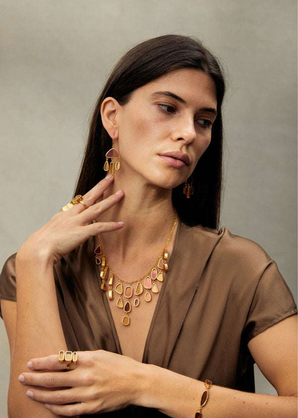 18kt Gold Vermeil PSTM Afghanistan Pink Glass Fringe Necklace