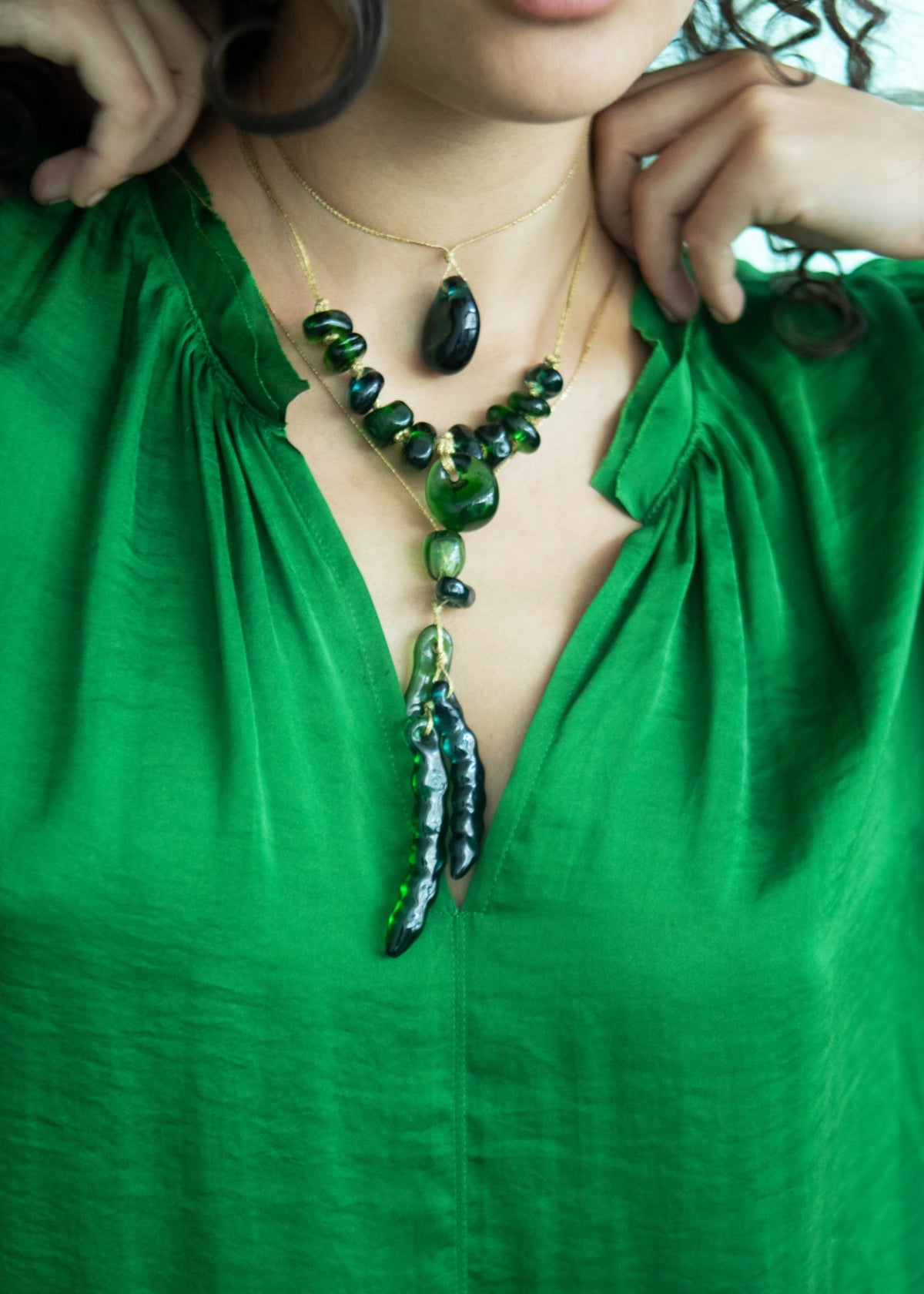 Azaz Green Glass Eleven Bead Necklace on Cord – Pippa Small