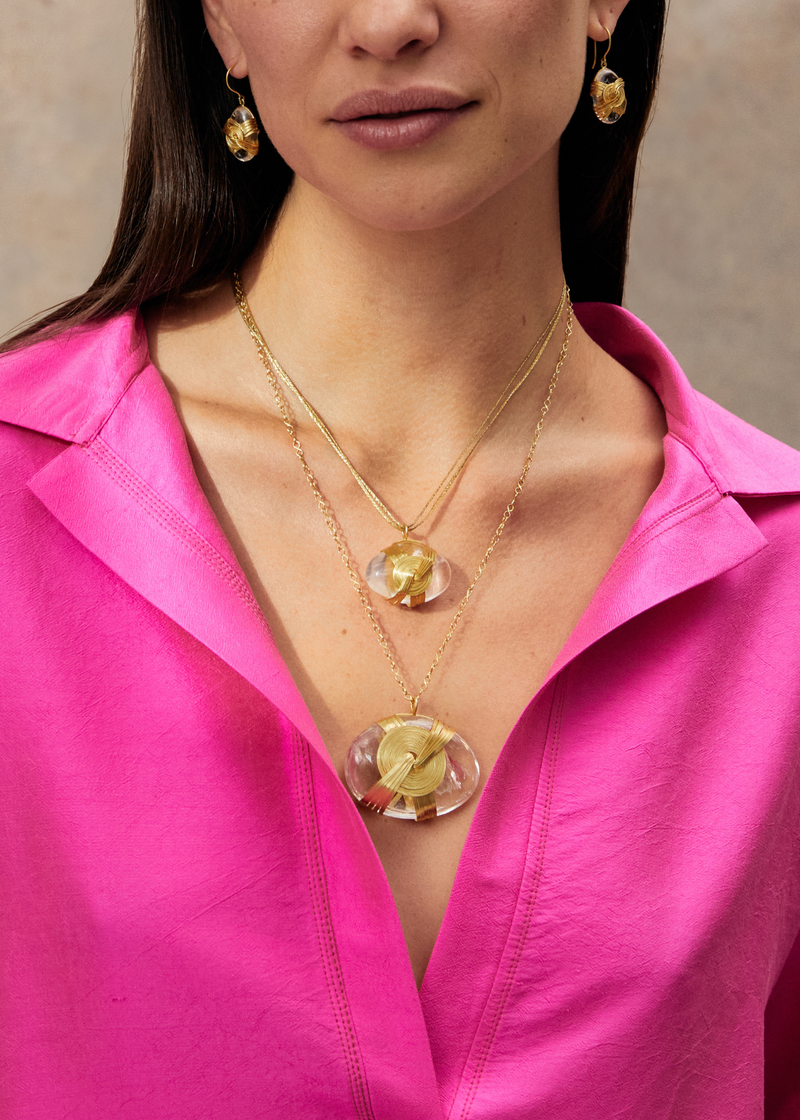 18kt Gold Zen Rocks Large Crystal Amulet on Cord