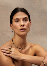 18kt Gold Night Hematite & Black Onyx Double Drop Studs