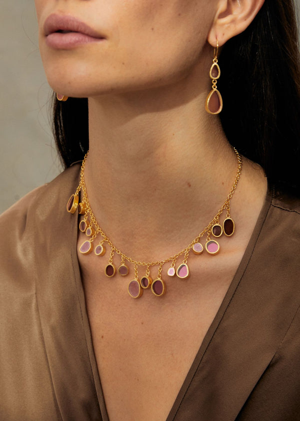 18kt Gold Vermeil PSTM Afghanistan Pink Glass Drop Necklace