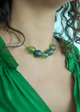 Azaz Mixed Greens Glass Bubble Beaded Necklace on Cord
