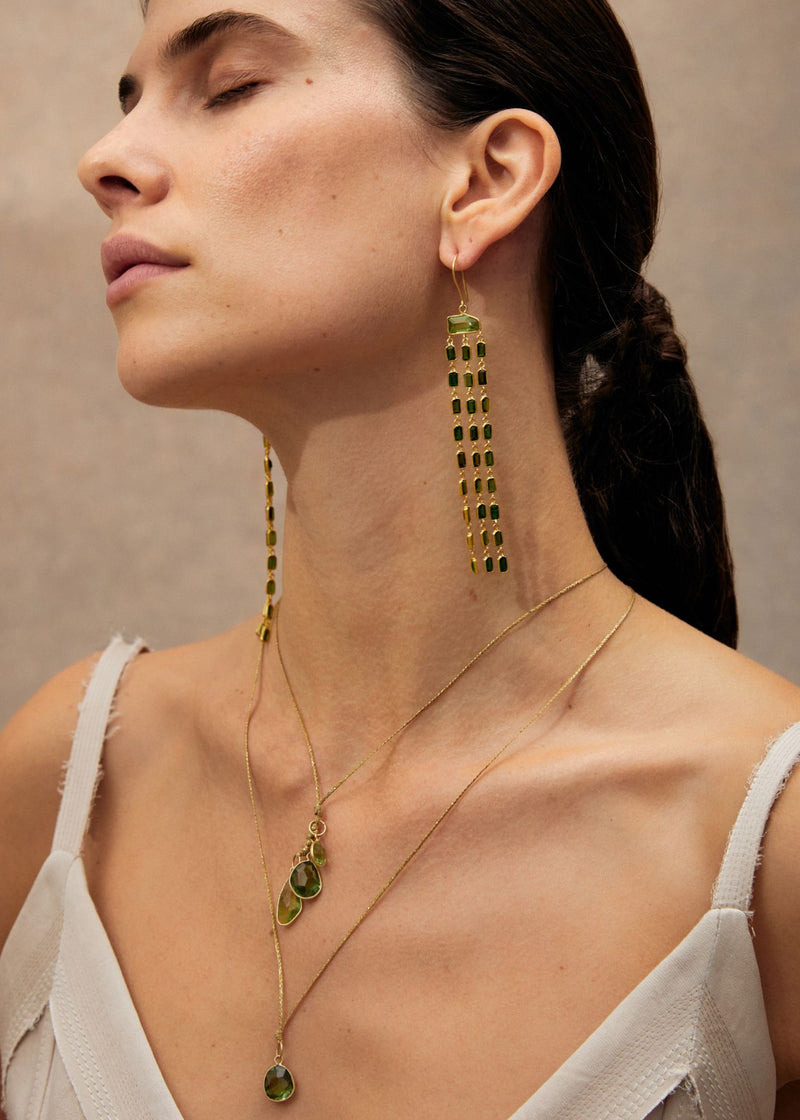 18kt Gold PSTM Myanmar Tender Greens Peridot & Diopside Cascading Earrings