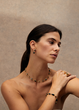 18kt Gold Night Hematite & Black Onyx Double Drop Studs