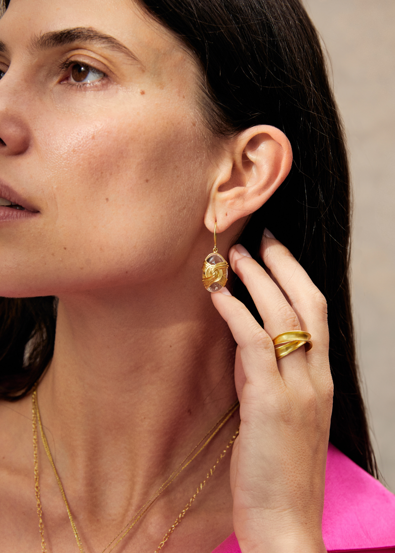 18kt Gold Zen Rocks Crystal Earrings