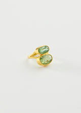 18kt Gold Cerulean Green Tourmaline Double Greek Ring