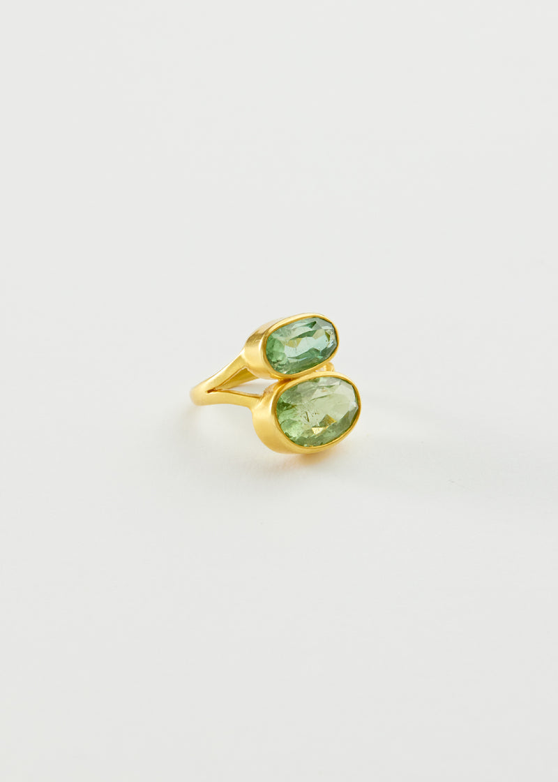 18kt Gold Cerulean Green Tourmaline Double Greek Ring