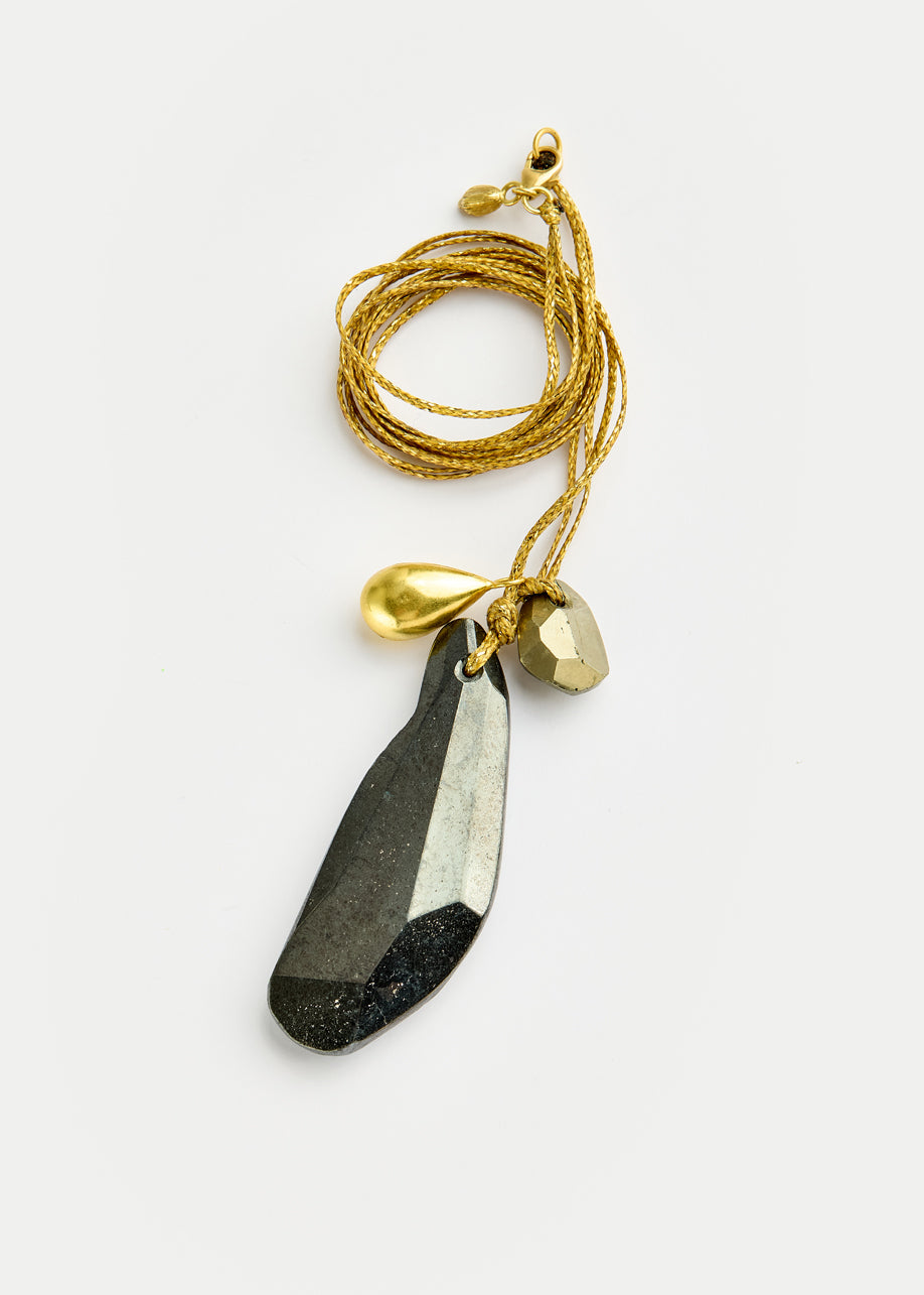 18kt Night Hematite & Pyrite Cluster on Cord