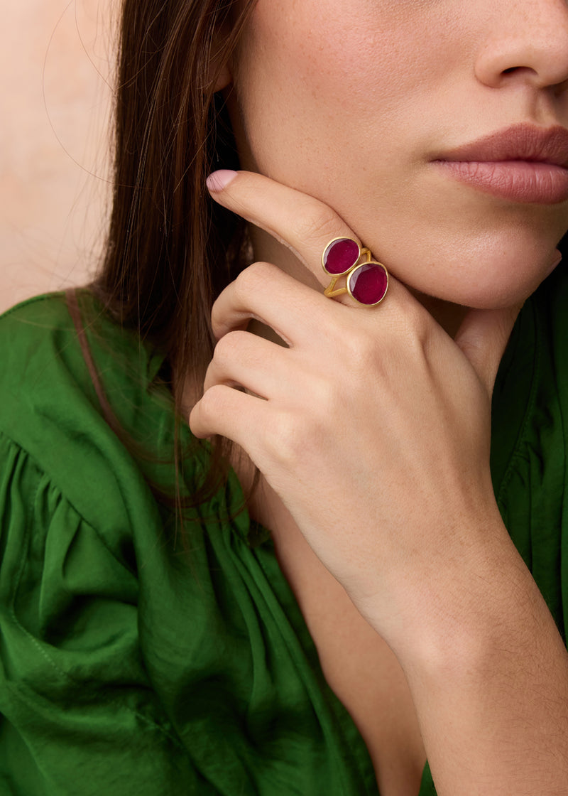 18kt Gold Ruby Double Greek Ring