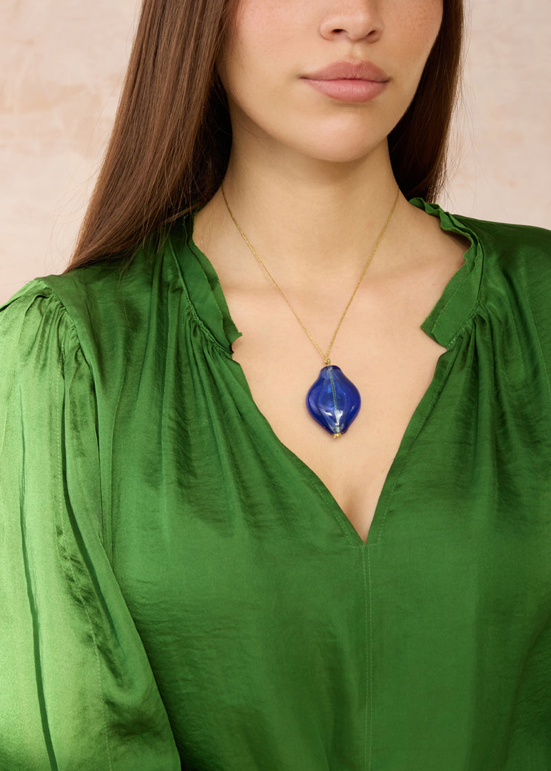 Azaz Blue Glass Diamond Bead on Cord