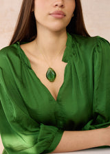 Azaz Green Glass Diamond Bead on Cord