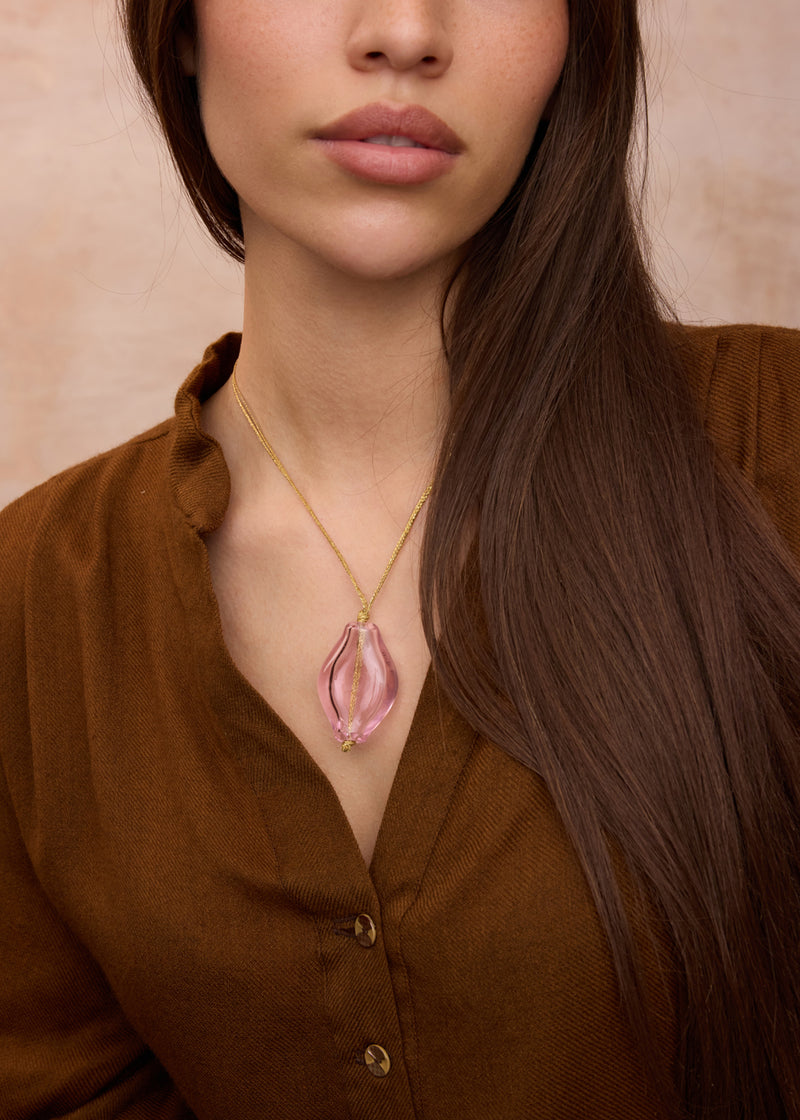 Azaz Pink Glass Diamond Bead on Cord