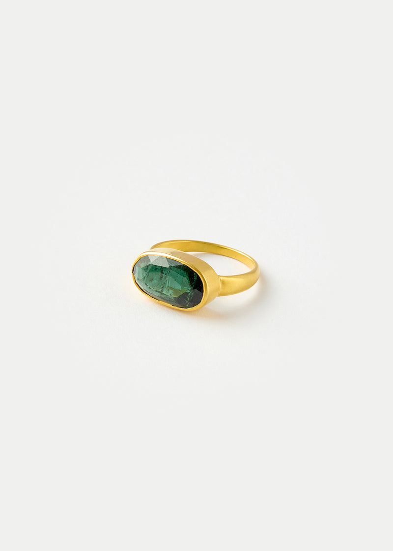 18kt Gold Green Tourmaline Oval Greek Ring