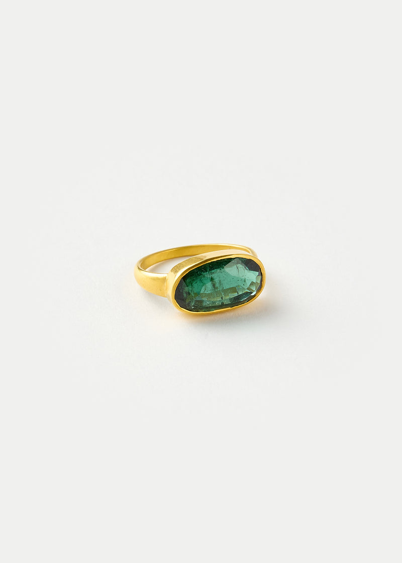 18kt Gold Green Tourmaline Oval Greek Ring