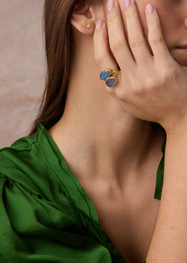 18kt Gold Labradorite Double Greek Ring